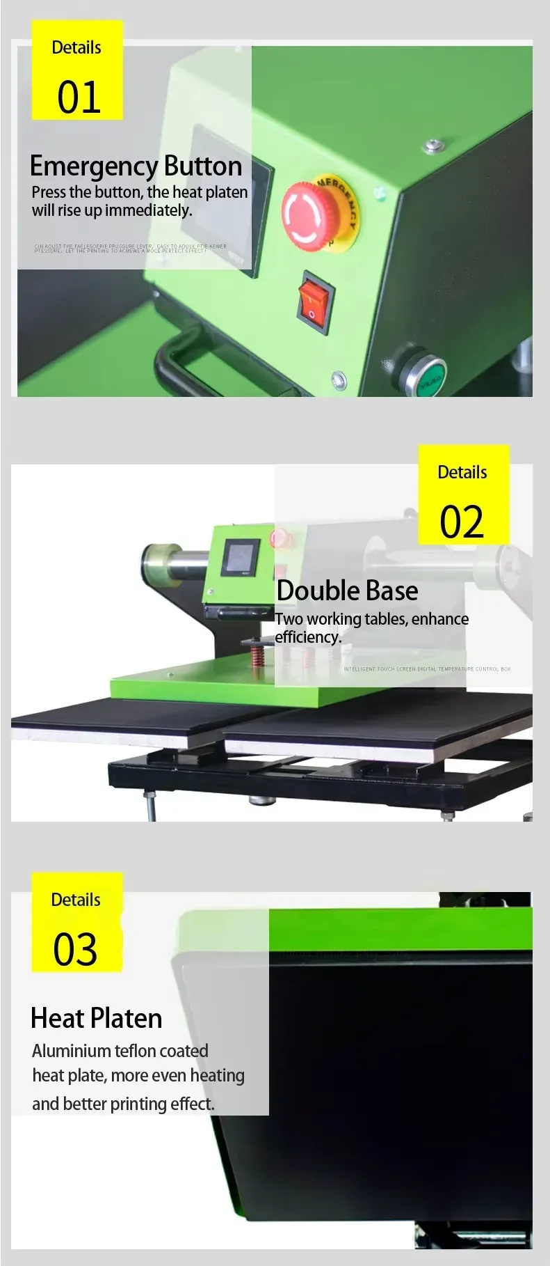 Prensa térmica pneumática de duas bases para produção de transfer eficiente - detalhe 3