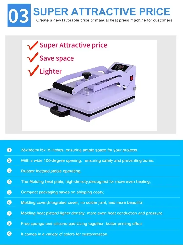 Compact Clamshell Manual Heat Press Machine for T-Shirt Customization detail 6