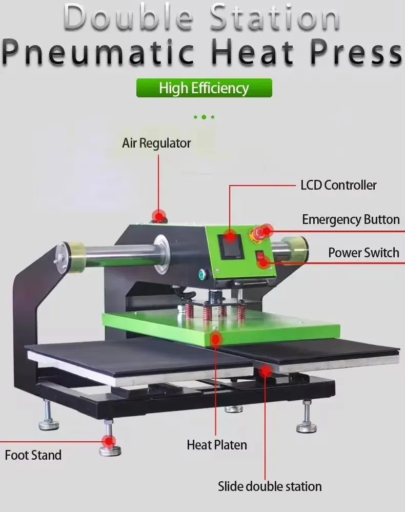 Prensa térmica pneumática de duas bases para produção de transfer eficiente - detalhe 1