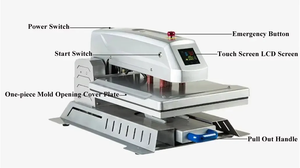 Plancha térmica eléctrica con base de cajón para transfers en prendas - detalle 6