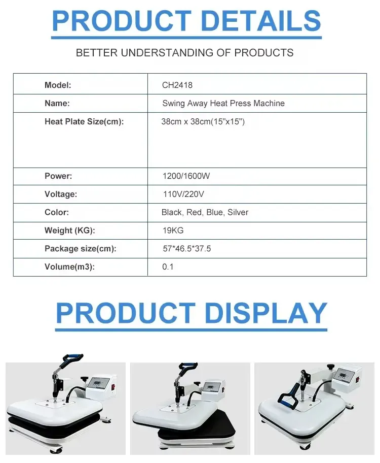 Swing-Away Manual Heat Press Machine for Sublimation and HTV Transfers detail 1