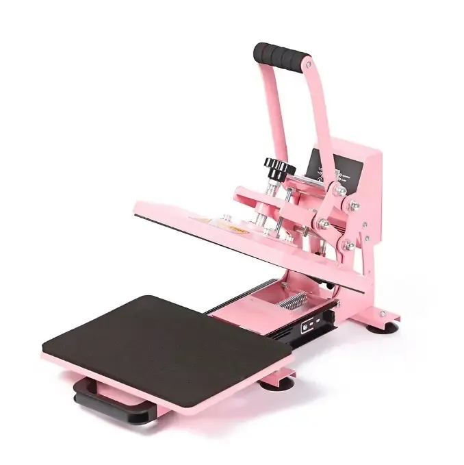 Pink Swing-Away Manual Heat Press for Apparel Customization