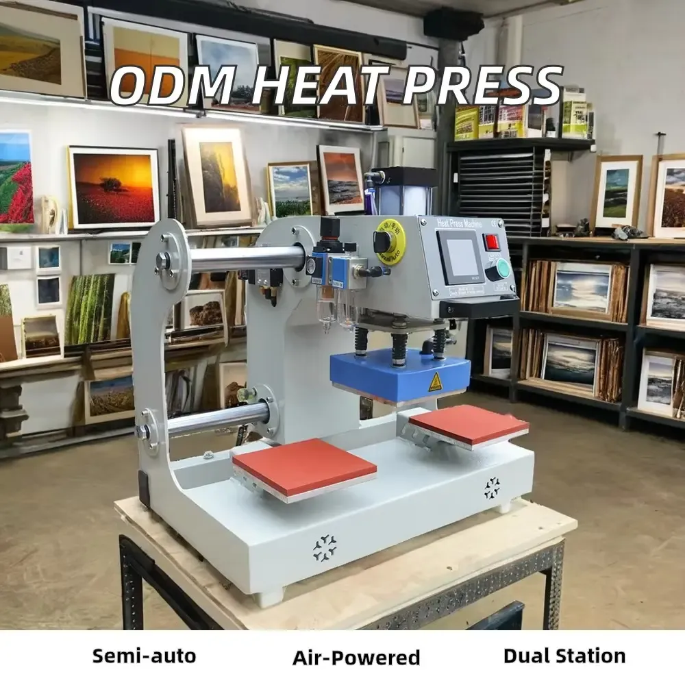 Prensa térmica pneumática pequena de duas bases - detalhe 4