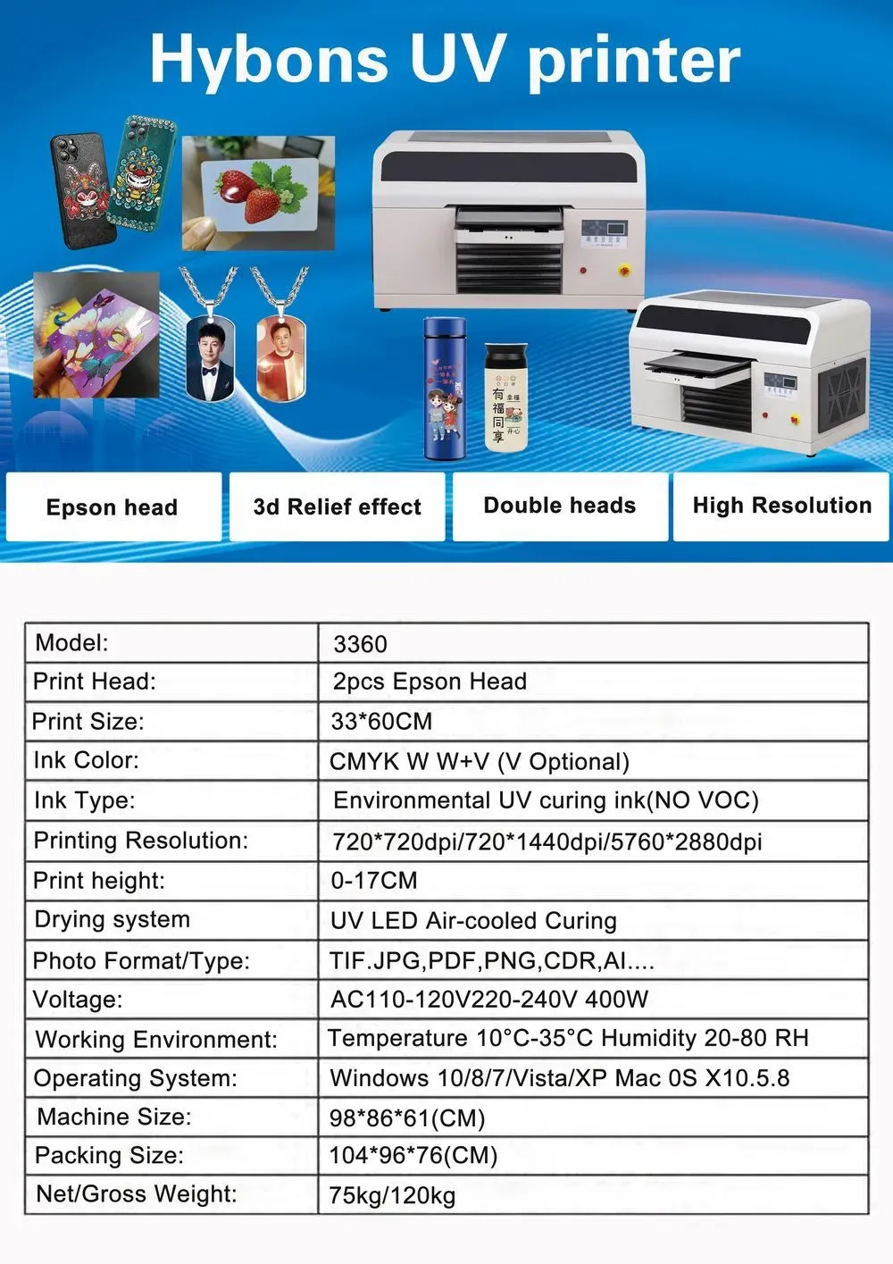 3360 glass platform dual nozzle UV printer detail 1