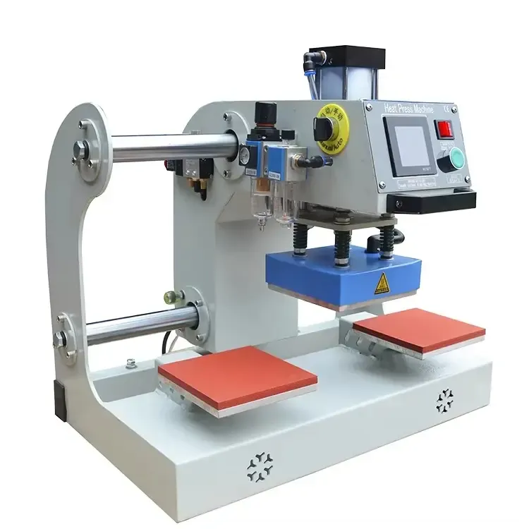 Prensa térmica pneumática pequena de duas bases - detalhe 1