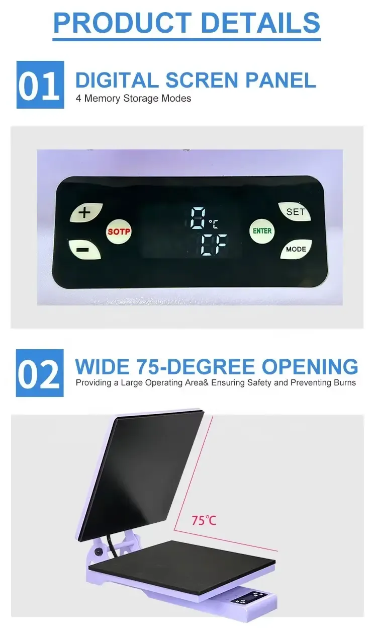 Presse à chaud électrique automatique 38x38 cm pour vêtements - détail 4